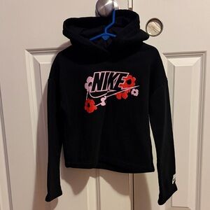 Nike Kids Black Hoodie with Red and Pink Floral Accents